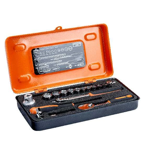 Bahco 1/4" Steckschlüssel-Satz, Sechskantprofil, Zoll Und Birnenförmiger Umschaltknarre/Gelenkgriff -19-tlg. 1 Bahco 1/4" Steckschlüssel-Satz, Sechskantprofil, Zoll Und Birnenförmiger Umschaltknarre/Gelenkgriff -19-tlg.
