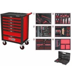 KS Tools RACINGline Werkstattwagen Schwarz/rot, Mit 7 Schubladen Und 598 Premium-Werkzeugen